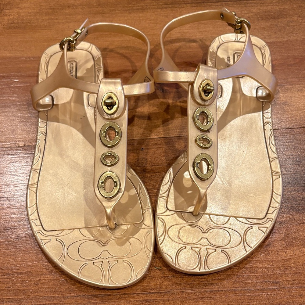Coach Jelly Thong Sandals with Gold Hardware